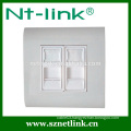 High quality dual port rj45 face plate with bottom box,suitable for rj45 keystone module jack